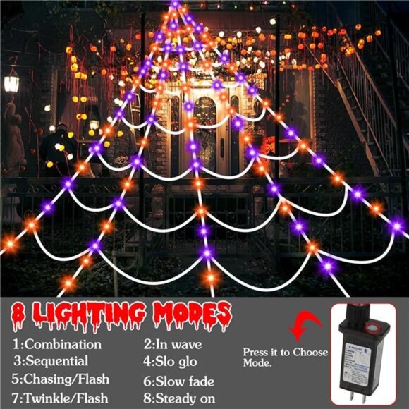 Halloween Decorations Outdoor Spiders Web Light Purple & Orange LED Light Decor - Picture 5 of 8
